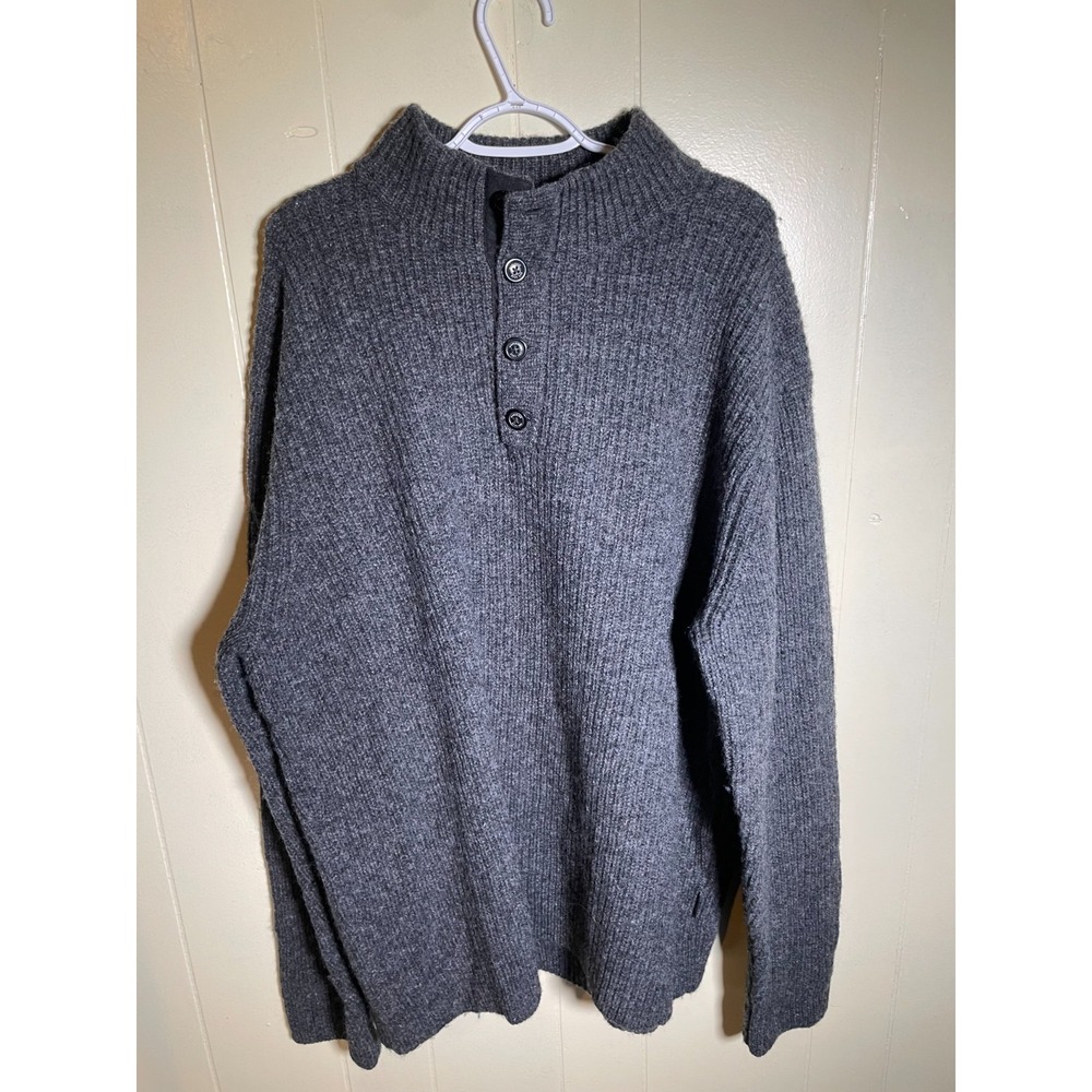 Woolrich Ribbed Knit Mock Neck 4-Button Placket Henley Sweater Gray Size 2XL